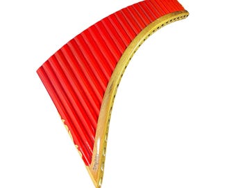 Flauta de Pã de Bambu Vermelho de 25 Tubos em Sol Maior 440Hz Afinável Q'awary Feita à Mão no Peru Estojo Triplo Acolchoado Incluso
