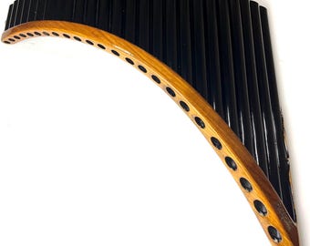 25 Pipes Left Handed Black Bamboo Panflute Tuned Panflute Tenor Panflute from Peru Case Included