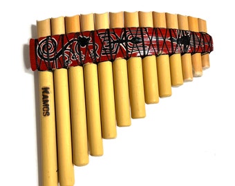 Pan Flute 13 pipes - Small Panflute -  Tuned Panflute  from Peru - Nazca Lines Designs Panflute Case Included