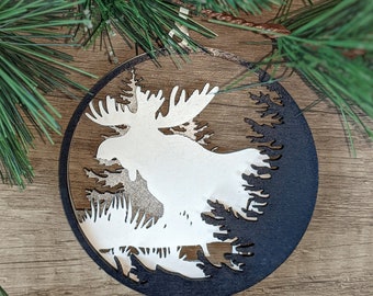 Cabin Decor, Spectre Moose, Christmas Ornament, Woodland Decor, Wooden Ornament, Folklore, Cryptidcore, Cryptid Ornament