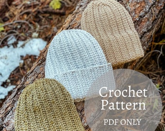 BUNDLE / Granite Peak Beanie Crochet Patterns / 3 Brim styles / Includes no brim, folded brim and double brim patterns/ PDF crochet pattern