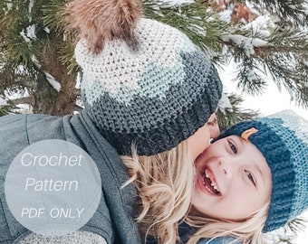 BUNDLE / Adult and Children Mountain Range Hat / Crochet Hat Pattern / Crochet Beanie Pattern / Pattern Only*