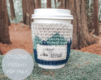 Coffee Cozy/ Crochet Coffee Cozy / Mountain Range Coffee Cozy / INCLUDES 16 png graphics with tag tutorial / Coffee Cozy Pattern