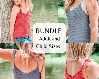 BUNDLE Ripple Tie Tank Top / Adult  and Child sizes / crochet tank top pattern / Summer Crochet Top / Crochet Pattern / Pattern ONLY