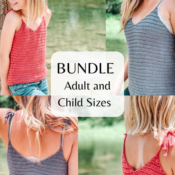 BUNDLE Ripple Tie Tank Top / Adult  and Child sizes / crochet tank top pattern / Summer Crochet Top / Crochet Pattern / Pattern ONLY