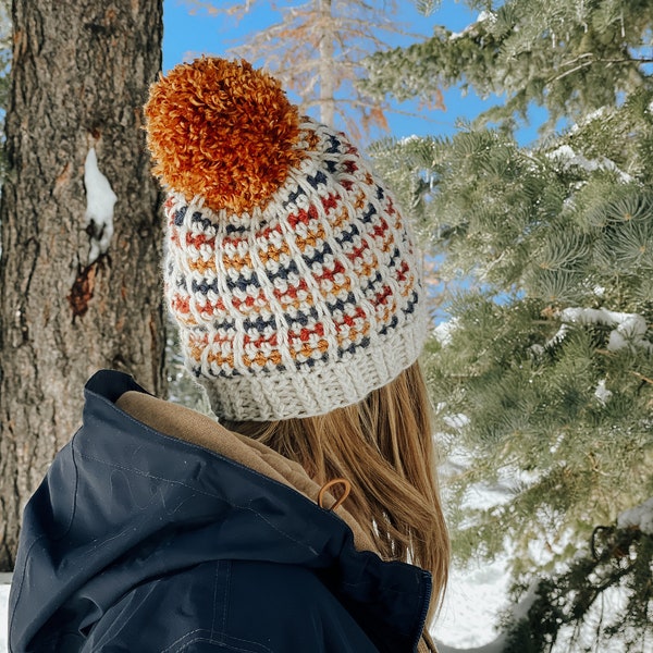 Retro Colorwork Crochet Beanie Pattern Unisex Hat (PDF Pattern)