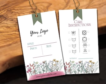 Editable product tag, wildflower branding, editable thank you card, Thank you stickers, Canva template, hang tag template, price tag