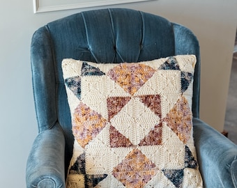 Quilt-Inspired Crochet Pillow Pattern | Patchwork Crochet Cushion | Heirloom Style Crochet Home Decor