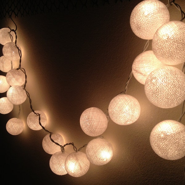 WHITE colors cotton ball holiday/Party String Lights 20 Lanterns