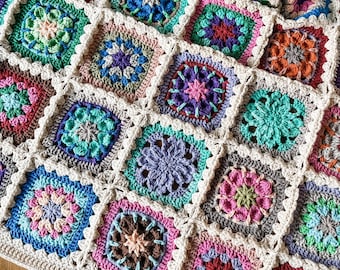 Gumdrop Garden Blanket Crochet PATTERN, Zen Motif Crochet Tutorial, Geometric motif Crochet Afghan Template