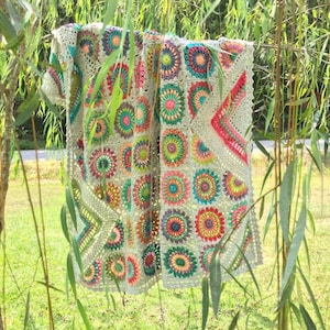 Island Wildflower Easy Crochet PATTERN Digital Download, Crochet Blanket Pattern Guide, Granny Square Tutorial, Crochet Afghan Template