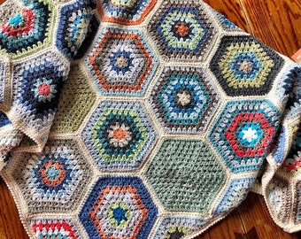 HEXAGON CROCHET BLANKET/crochet pattern/hexagon pattern/easy crochet afghan/crochet hexagon blanket/baby blanket/rustic modern crochet
