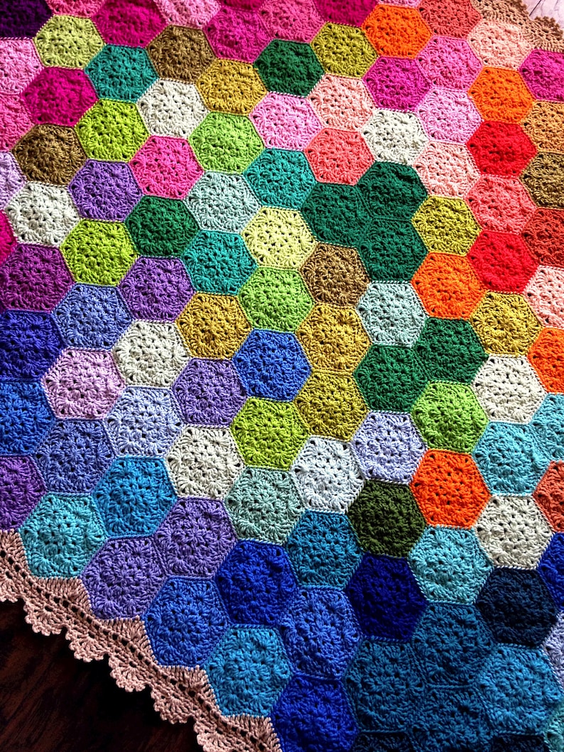 Geometric Crochet PATTERN, Hexagon Motif Easy Blanket Tutorial, Popular Crochet Baby Blanket Pattern, Crochet Template, Crochet Afghan Guide image 8
