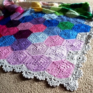 Geometric Crochet PATTERN, Hexagon Motif Easy Blanket Tutorial, Popular Crochet Baby Blanket Pattern, Crochet Template, Crochet Afghan Guide image 4