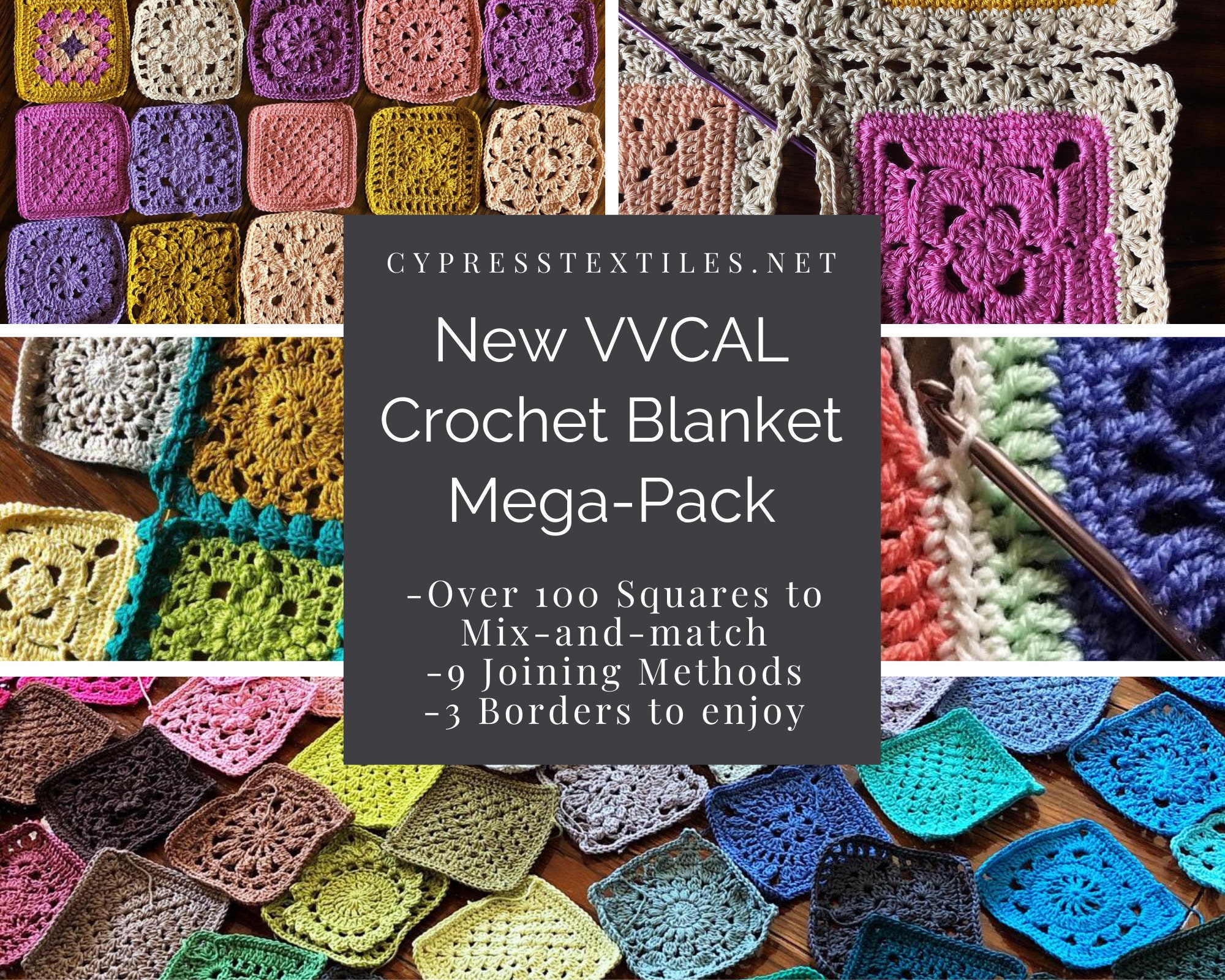 Download CROCHET PATTERN BUNDLE - 5 PDFs with over 100 squares ...