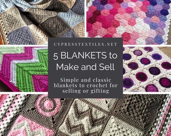 CROCHET PATTERN BUNDLE - 5 PDFs of my most popular crochet blanket patterns people buy to make products for handmade shop/baby shower gift