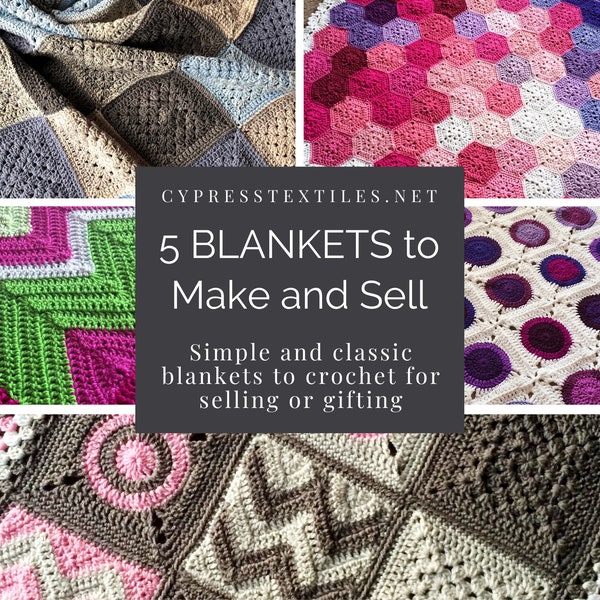 CROCHET PATTERN BUNDLE - 5 PDFs of my most popular crochet blanket patterns people buy to make products for handmade shop/baby shower gift