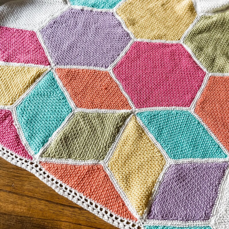 TUMBLING HEXAGONS CROCHET blanket pattern/crochet baby blanket/easy crochet pattern/Modern Patchwork Blanket/baby blanket/baby shower gift image 2