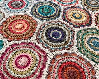 FIESTA MANDALA BLANKET patterns/crochet bedspread/crochet blanket/crochet mandala/easy crochet pattern/easy blanket pattern/art blanket