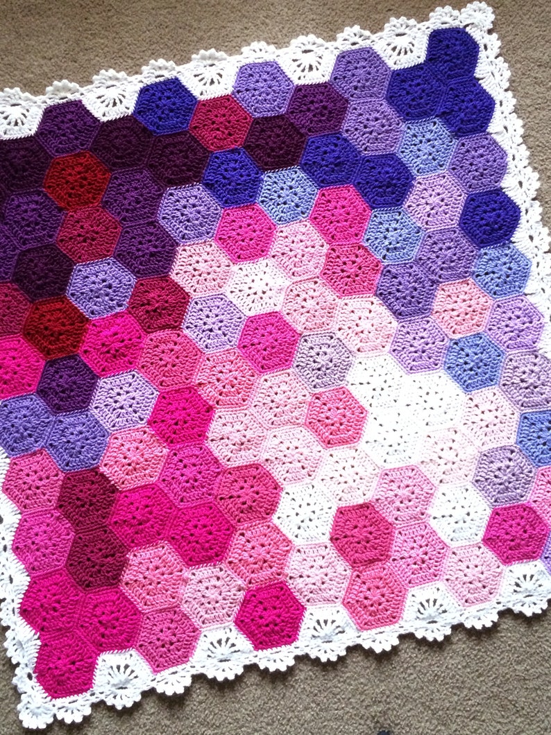 Geometric Crochet PATTERN, Hexagon Motif Easy Blanket Tutorial, Popular Crochet Baby Blanket Pattern, Crochet Template, Crochet Afghan Guide image 7