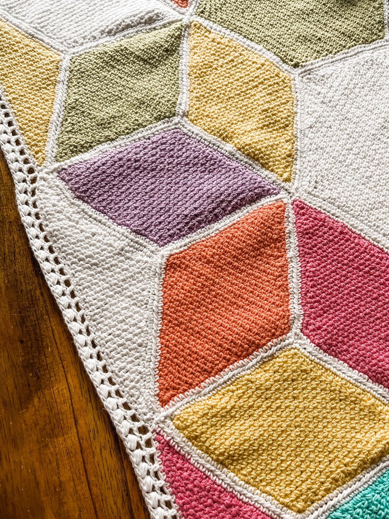 TUMBLING HEXAGONS CROCHET blanket pattern/crochet baby blanket/easy crochet pattern/Modern Patchwork Blanket/baby blanket/baby shower gift image 4