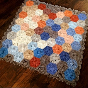 Geometric Crochet PATTERN, Hexagon Motif Easy Blanket Tutorial, Popular Crochet Baby Blanket Pattern, Crochet Template, Crochet Afghan Guide image 5