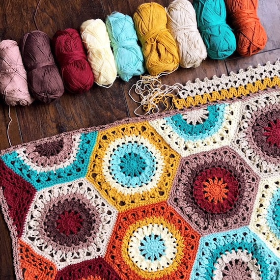 SOUTHWESTERN CROCHET PATTERN/baby blanket pattern/easy crochet pattern/crochet afghan/hexagon modern crochet/motif circle unique rustic zen