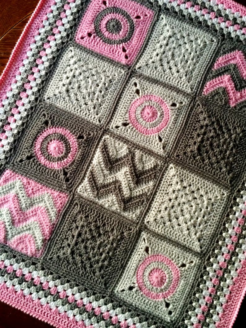 MODERN PATCHWORK CROCHET blanket pattern/crochet baby image 1