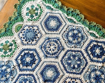 Heirloom Collection Blanket Crochet PATTERN, Zen Motif Crochet Tutorial, Geometric Hexagon Crochet Afghan Template