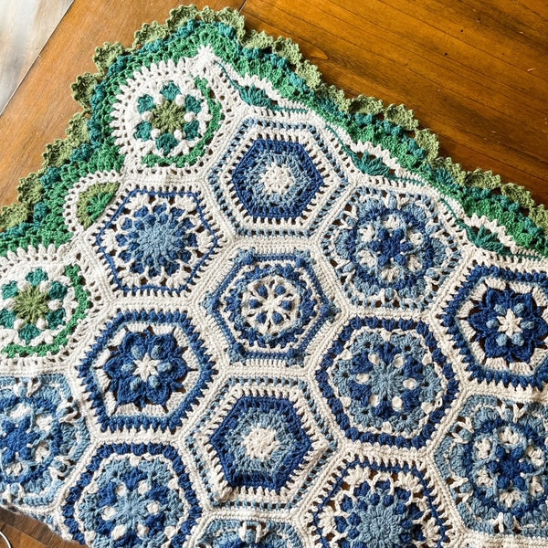 Heirloom Collection Blanket Crochet PATTERN, Zen Motif Crochet Tutorial, Geometric Hexagon Crochet Afghan Template