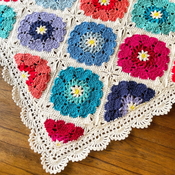 Hearts in Bloom Blanket Crochet PATTERN, Zen Motif Crochet Tutorial, Geometric Hexagon Crochet Afghan Template