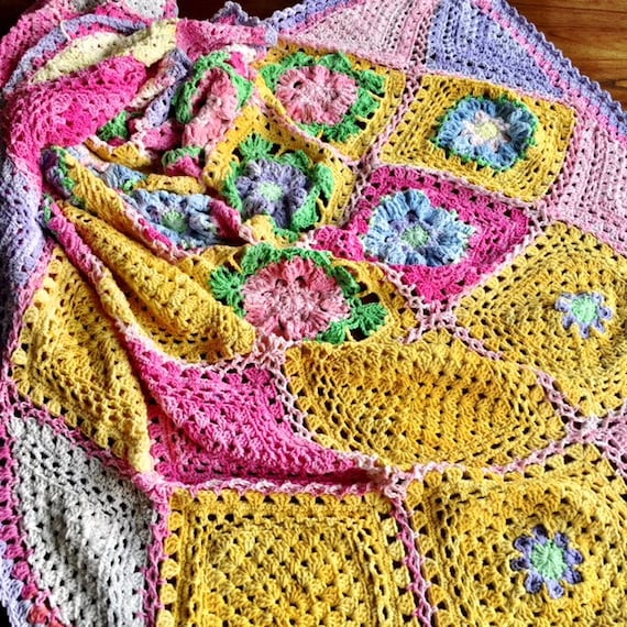 Crochet blanket Pattern/CypressTextiles/Spring Flatlay Blanket/modern traditional motif texture circle unique throw tutorial