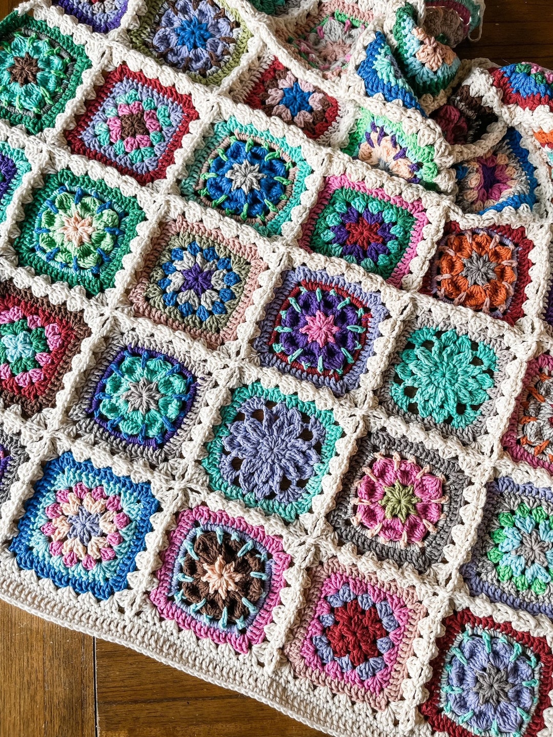 Gumdrop Garden Blanket Crochet PATTERN, Zen Motif Crochet Tutorial, Geometric Motif Crochet