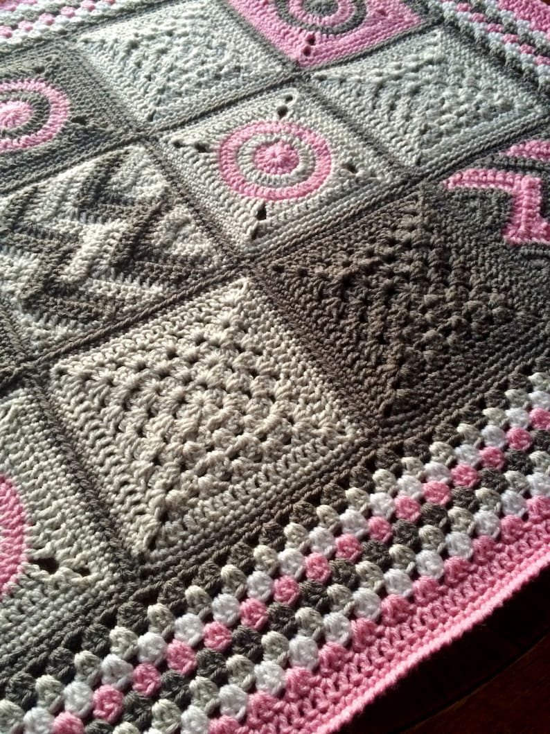 MODERN PATCHWORK CROCHET blanket pattern/crochet baby blanket/easy crochet pattern/Modern Patchwork Blanket/baby blanket/baby shower gift image 3