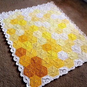 Geometric Crochet PATTERN, Hexagon Motif Easy Blanket Tutorial, Popular Crochet Baby Blanket Pattern, Crochet Template, Crochet Afghan Guide image 10