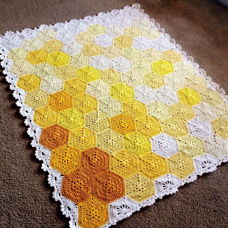 Geometric Crochet PATTERN, Hexagon Motif Easy Blanket Tutorial, Popular Crochet Baby Blanket Pattern, Crochet Template, Crochet Afghan Guide image 10