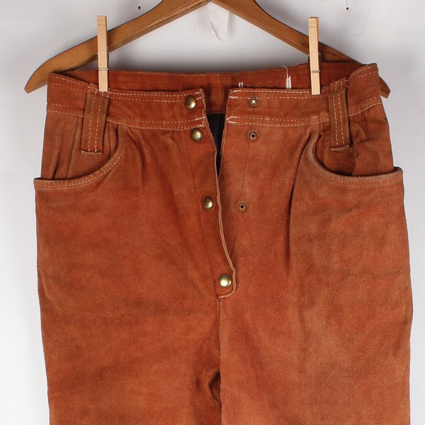 Vintage Unisex Heavy Brown Suede Work Cowboy Motorcycle Riding Pants 30 x 30