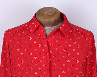 1980s Satin Poof Sleeve Blouse: Apple Red Polka Dot Pendleton
