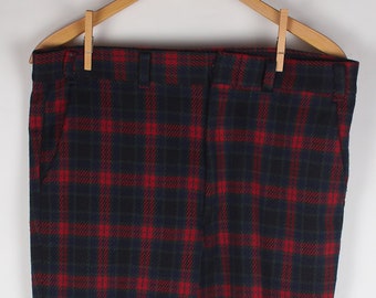 Vtg 70s Sears Kings Road Plaid Red Trousers Pants 34x29 Mens Retro