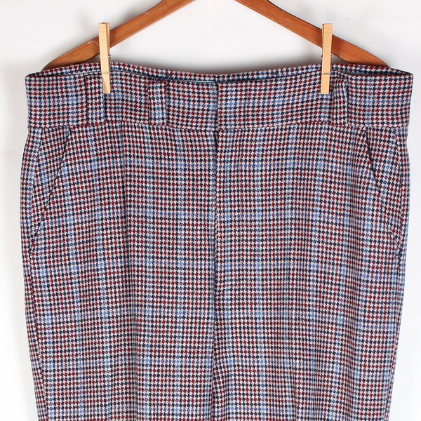 Vintage Wallach's Brand Men's Wool Check Gray Maroon Blue Winter Dress Pants 38 x 31 Preppy Style