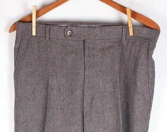 1980&#39;s Era David Hunter Brand Men&#39;s Gray Brown Wool Knit Dress Pants 32 x 29