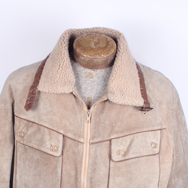 Vintage 1970's Tan Suede Men's Jacket Deerskin Trading Post Brand Size 44