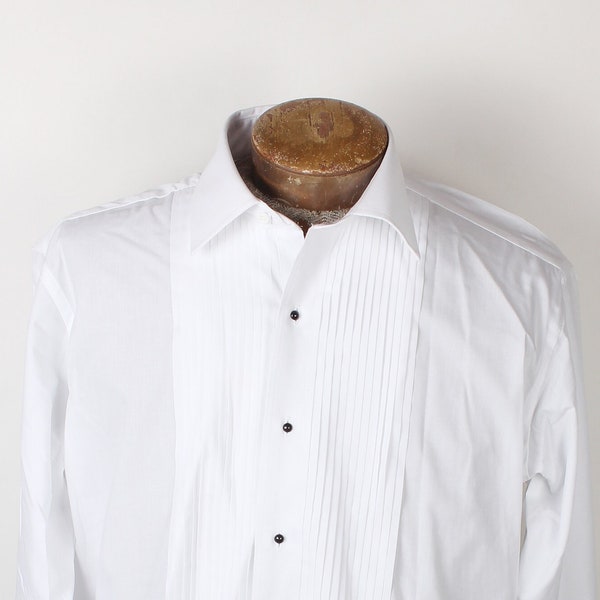 Vintage Neil Allyn Brand Men's Tuxedo Formal Shirt Pleated Front Black White Buttons Size 32 33 Chest