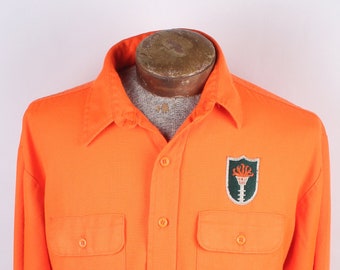 Vintage 80s Five Brothers Hunter Orange Cotton Camp Shirt XL