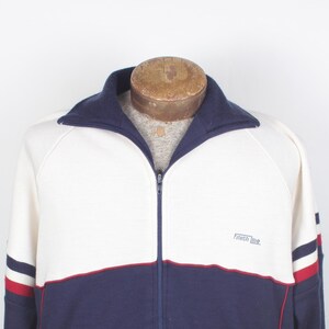 Vintage 80s Finish Line Track Jacket: Cream & Navy Zip-up, Size XL