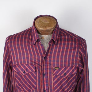 Vintage Lee Brand Country Western Plaid Cowboy Button Down Shirt Size M Soft Cotton