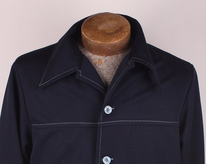 Vintage Mens 1970's Time Out Brand Leisure Jacket Navy With White