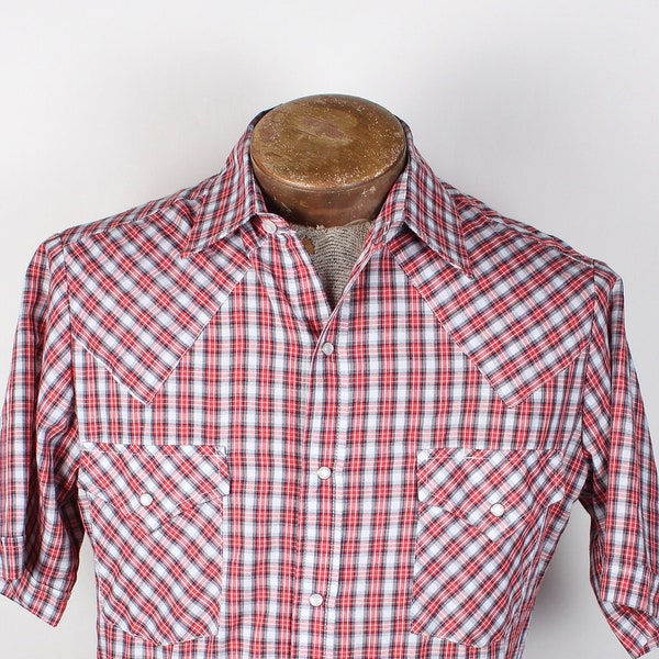 Vintage Ely Cattleman Brand Country Western Plaid Cowboy Button Down Pearl Snap Shirt Sleeve Shirt Size S