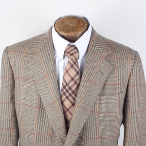 Vintage 1980&#39;s Southwick CAPS Brand Men&#39;s Checked Khaki Wool Blazer Leather Buttons 40R