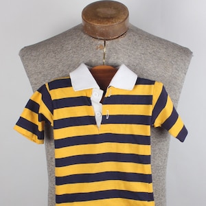 1980&#39;s Era Striped Child&#39;s Tee Short Sleeve Blue Yellow Stripe Never Iron by Campus Brand Size 3